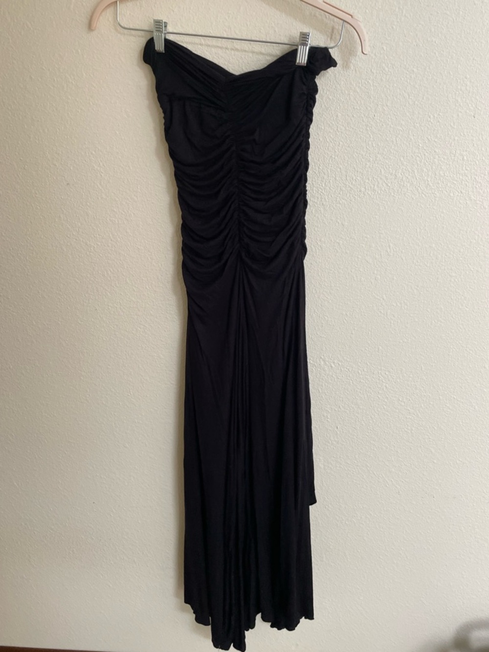 Vintage Free People Black Strapless Ruched Evening Dress